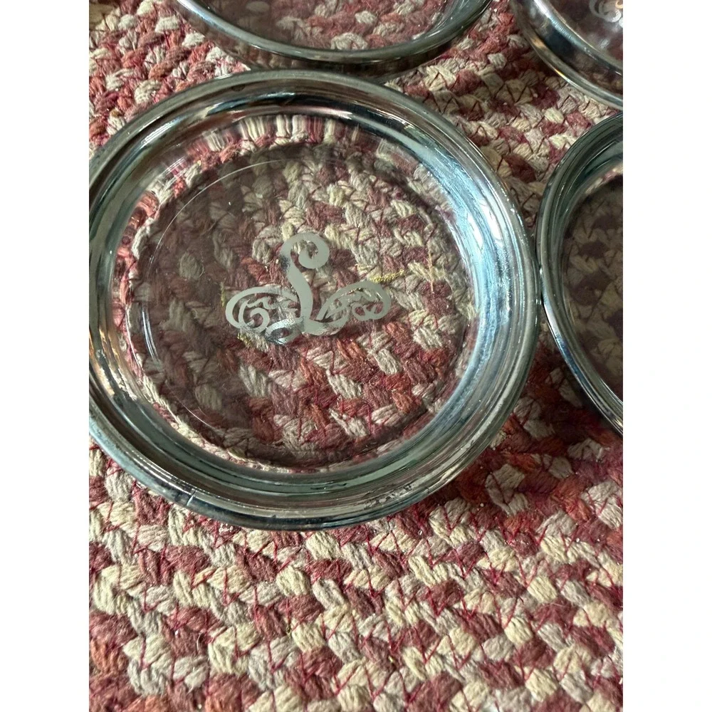 Glass Coasters Unisex OS Silver Vintage Metal Rim Set of 7 Letter 